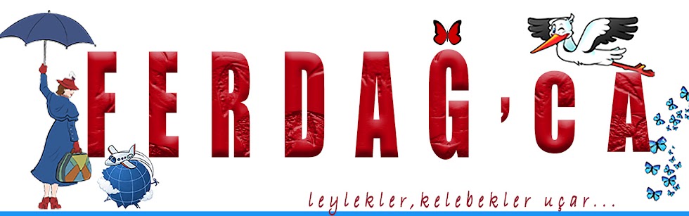 Ferdağ'ca: şemsiyeli kız, leylek ve kelebeklerle blog logosu, leylekler kelebekler uçar